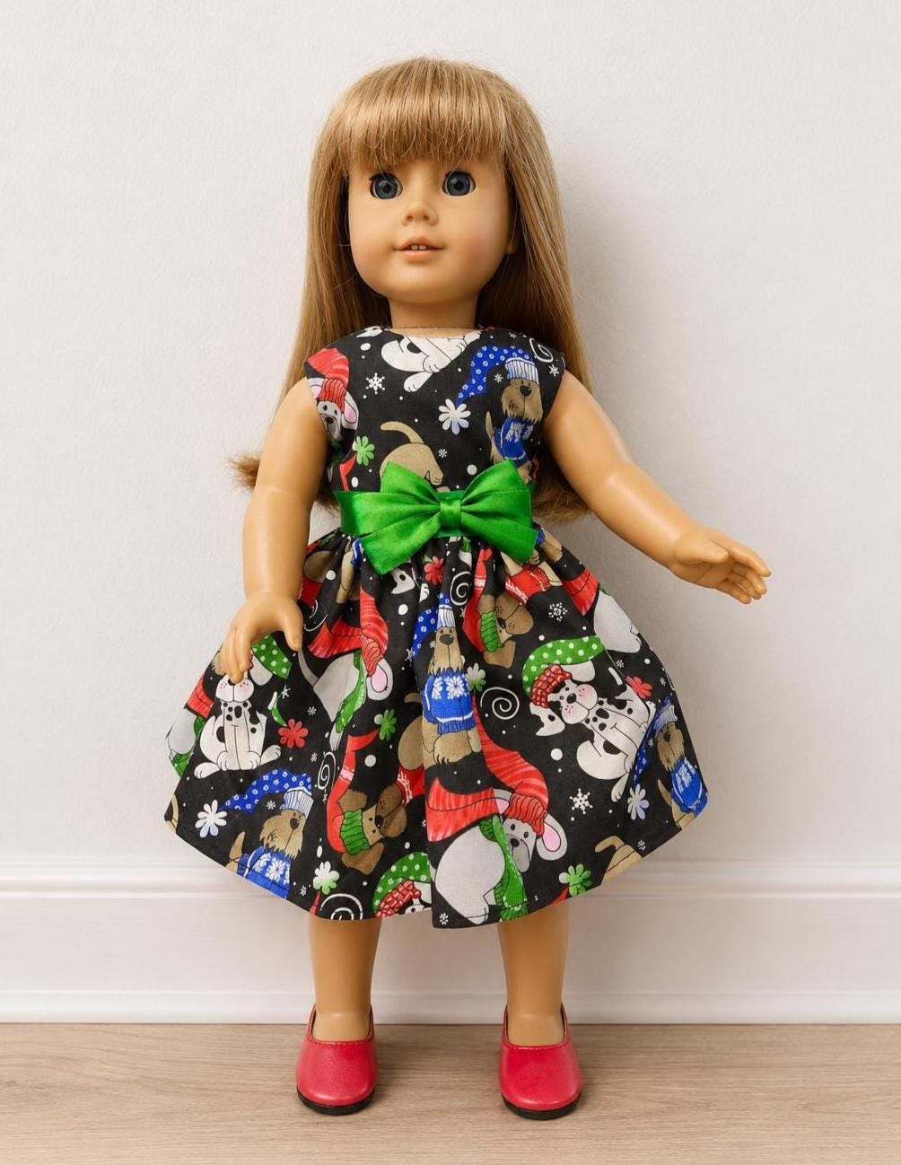 18 Inch Doll Dress Black Christmas Dog Dolls Dress 18 in Doll Handmade – Happy Stitch Boutique