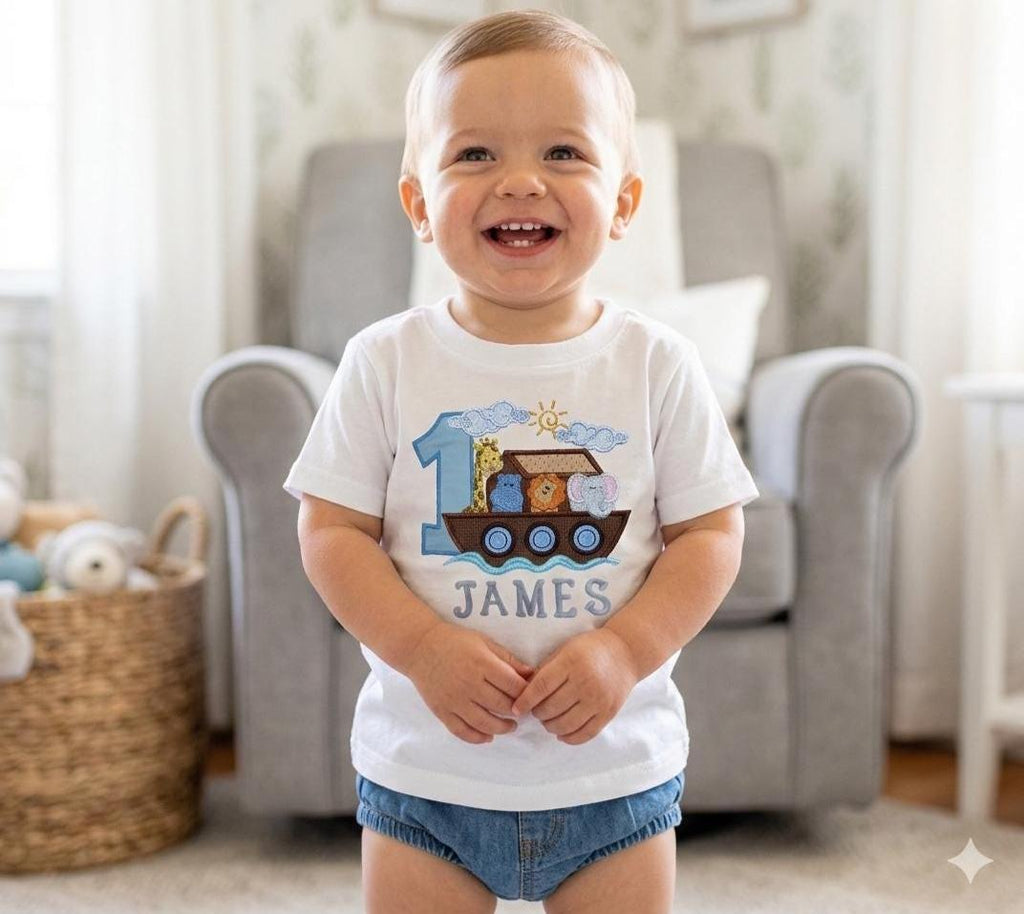 Noah's ark shirt, Personalized Boys Noah's Ark Shirt - Embroider Noah's Shirt -  image 0