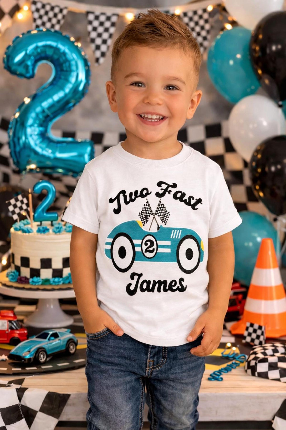 Two Fast Birthday Shirt, Race Car 2nd Birthday Tee, Toddler Racing Outfit image 2