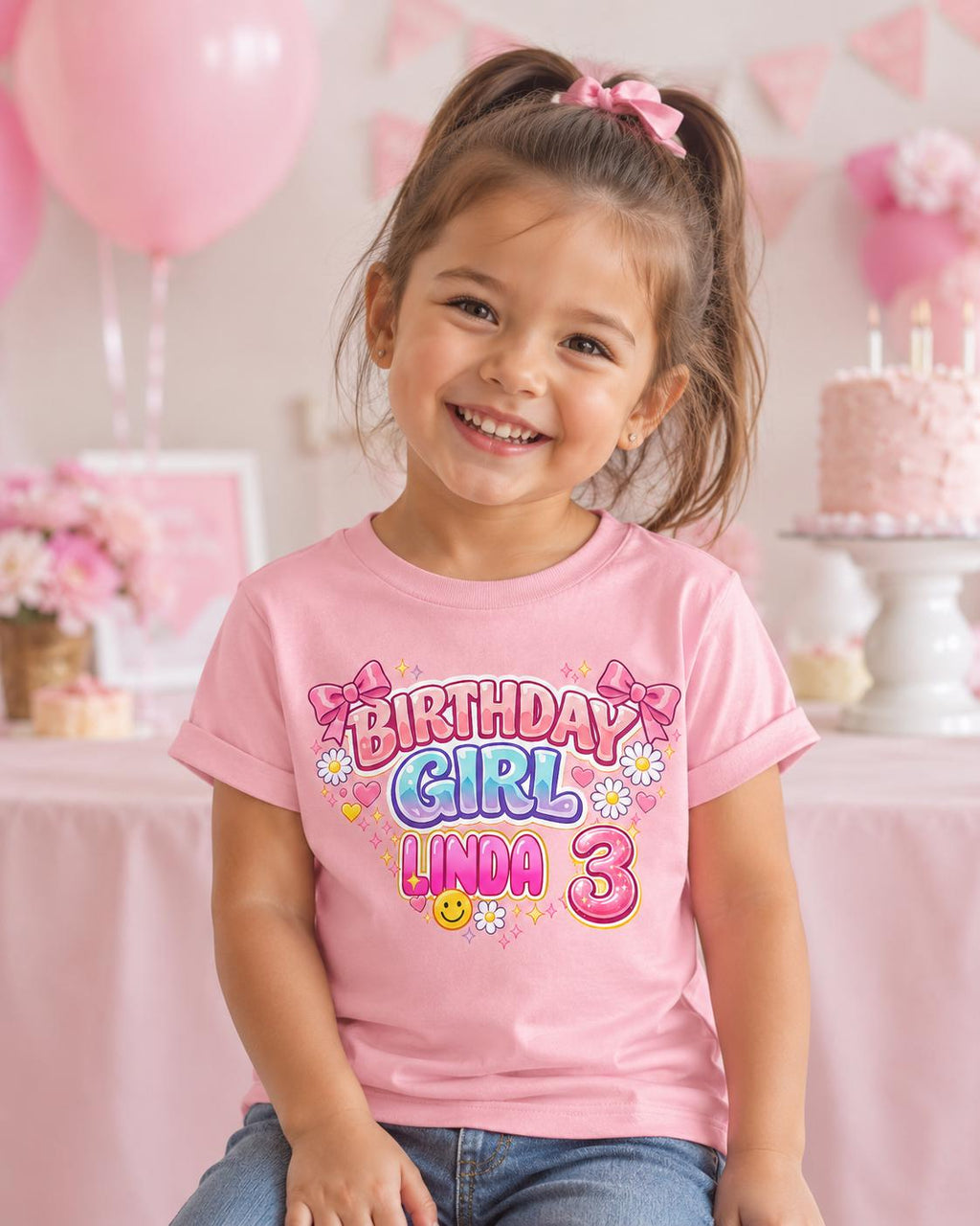 Birthday Girl Shirt, Personalized Girls Birthday Tee, Custom Name &amp; Age Shir image 4