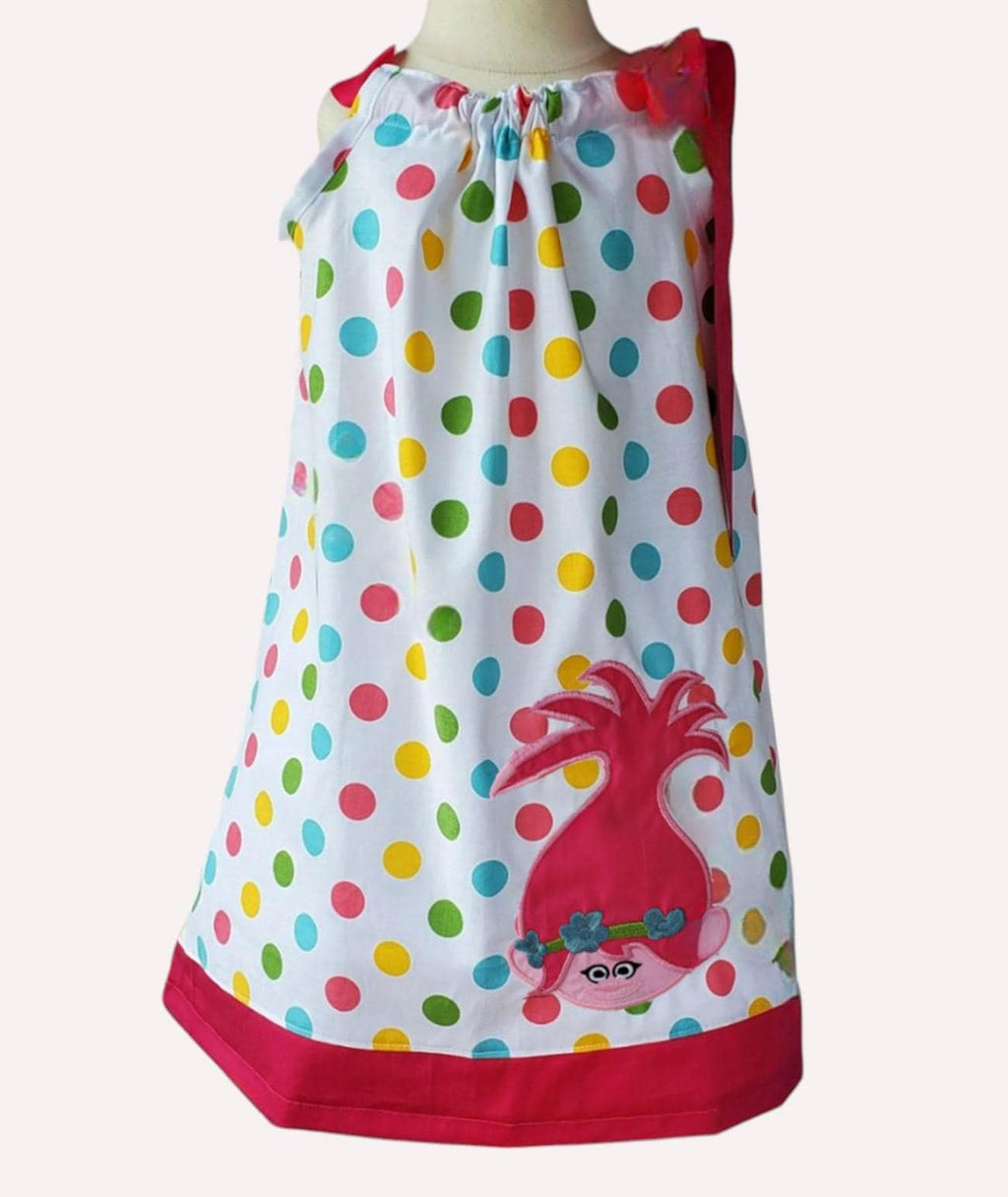 Pink Whimsical Pillowcase Dress, Colorful Polka Dot Girls Dress, Handmade Birthday Party Dress, Summer Toddler Dress