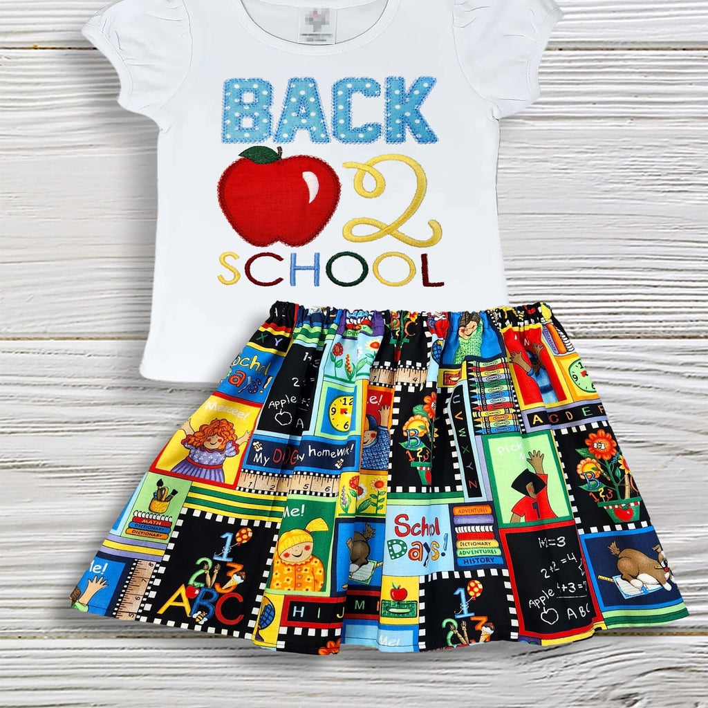 Kindergarten outfit, Back to School shirt & skirt, School outfit, Girls school s