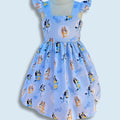 Blue Cartoon Puppy Girls Dress, Flutter Sleeve Toddler Sundress, Handmade Summer Birthday Play Dress