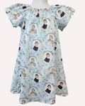 Ice Princess Birthday Dress, Snow Queen Inspired Flutter Sleeve Dress, Winter Fairytale Peasant Dress for Girls