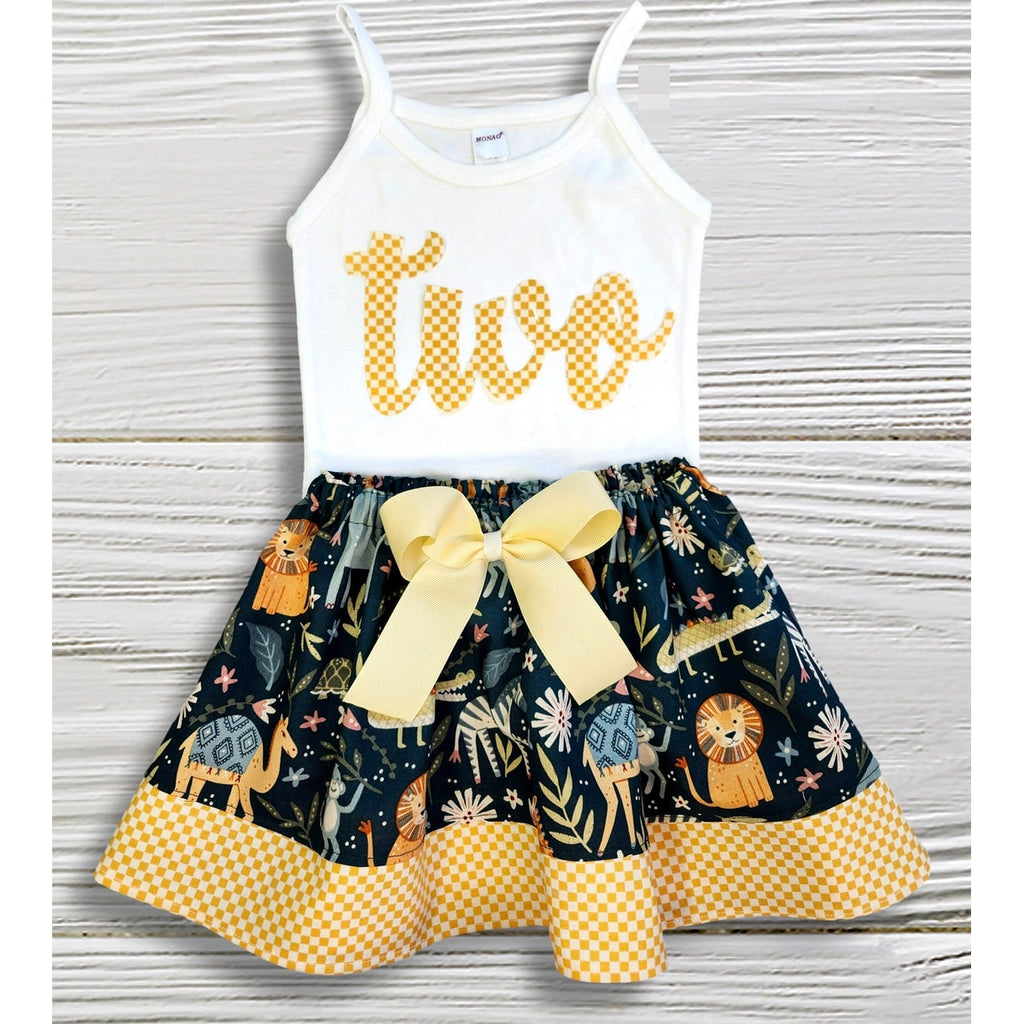 Two Wild Girls Birthday Outfit, Wild One Outfit, Safari Animals Skirt Set, Zoo A