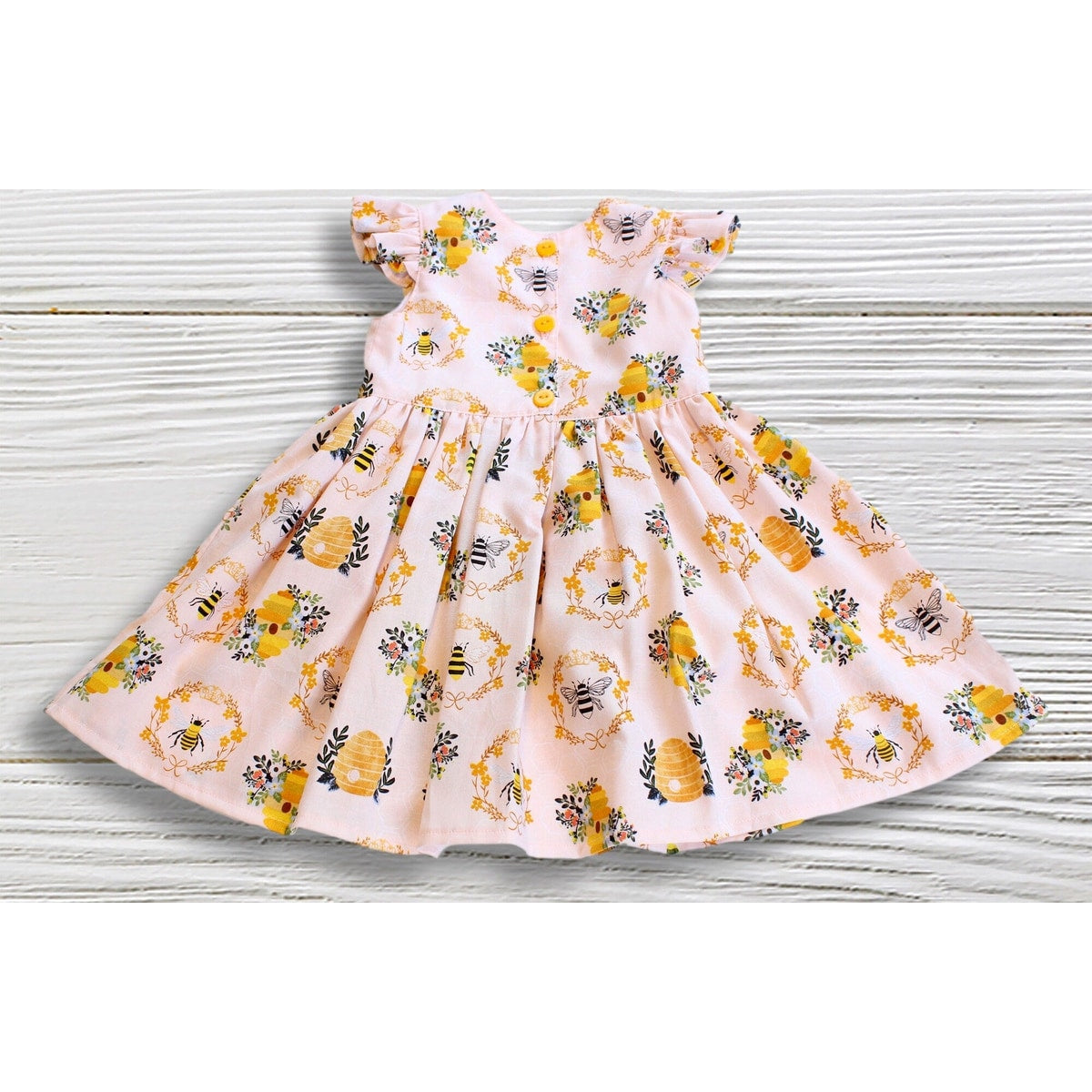 Honey Bee Dress for Girls, Light Pink Beehive Toddler Birthday Outfit, Handmade Bee Party Dress, 1st Birthday Dress