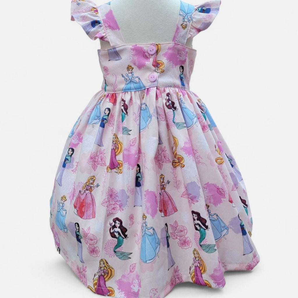 Children's dress with princesses and flowers on a white background