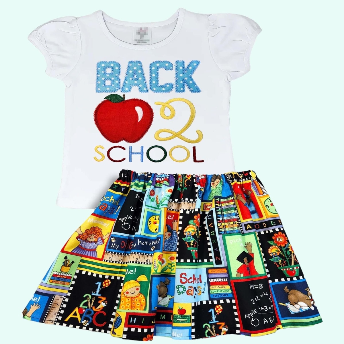 Kindergarten outfit, Back to School shirt & skirt, School outfit, Girls school s