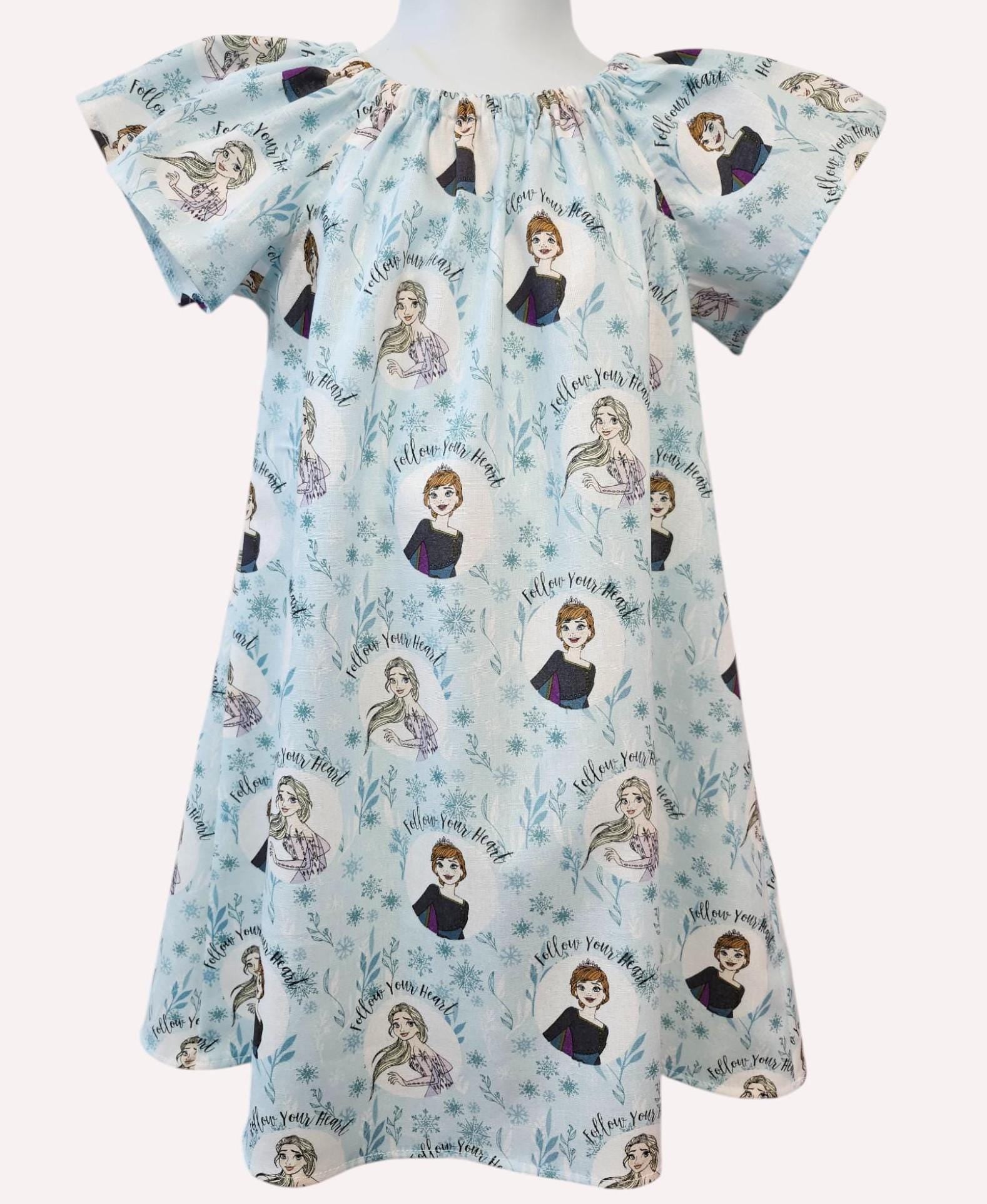 Ice Princess Birthday Dress, Snow Queen Inspired Flutter Sleeve Dress, Winter Fairytale Peasant Dress for Girls
