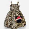 Leopard print dress with a character design on a white background