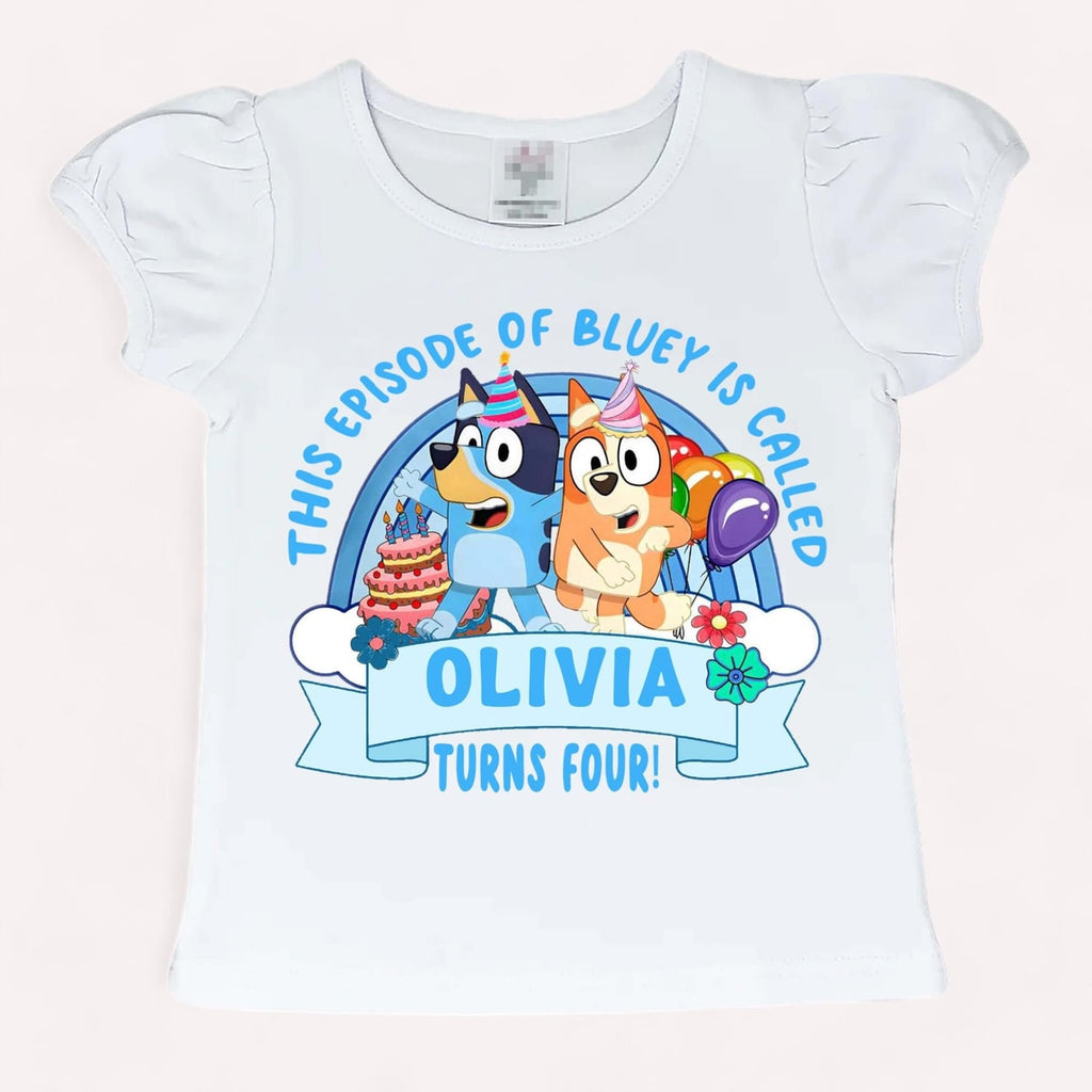 Puppy Pals Birthday Outfit, Personalized Girls Shirt and Blue Twirl Skirt Set