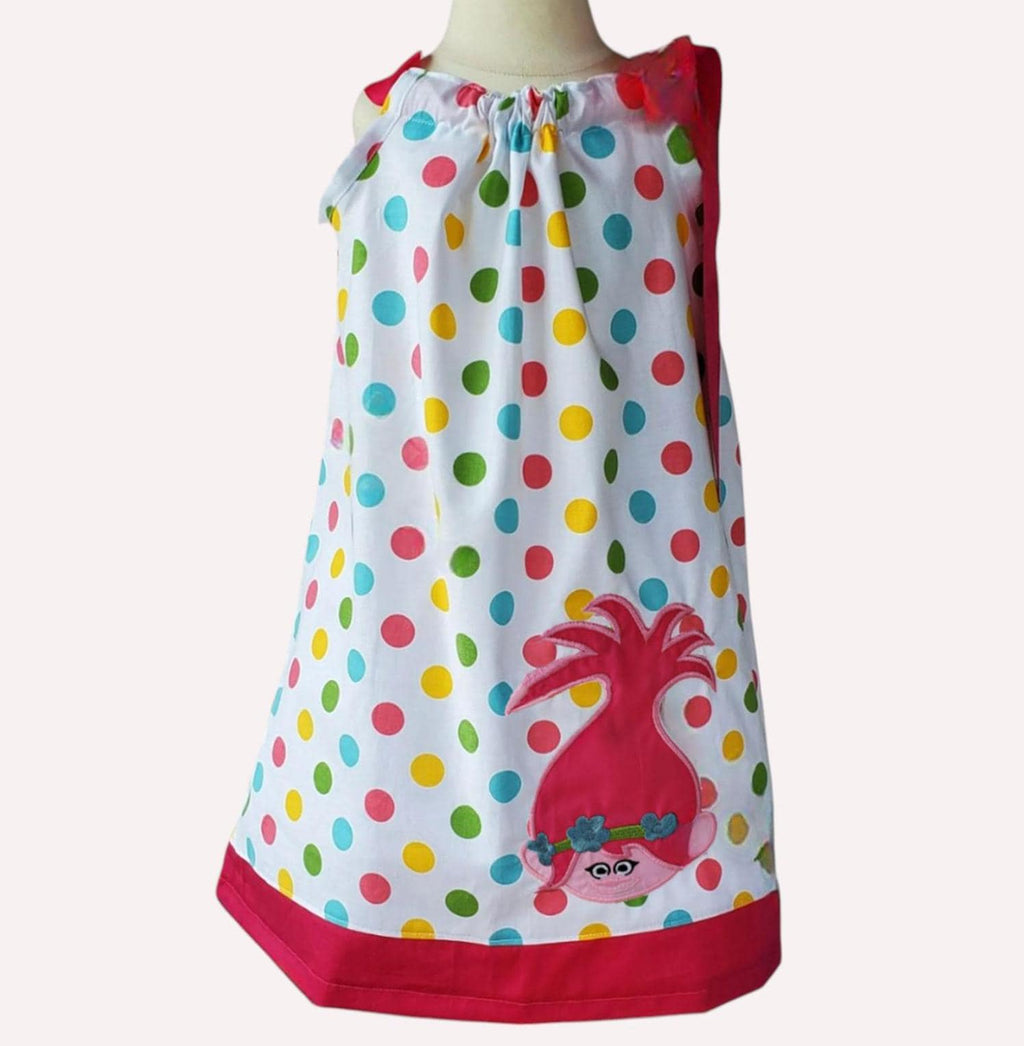 Pink Whimsical Pillowcase Dress, Colorful Polka Dot Girls Dress, Handmade Birthday Party Dress, Summer Toddler Dress