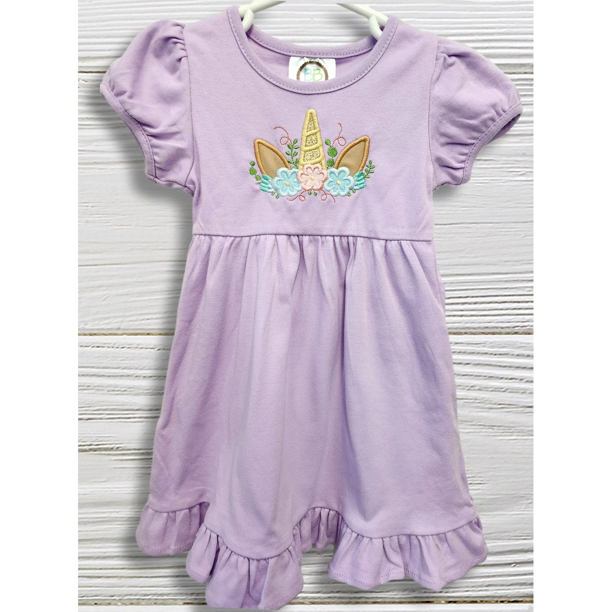 Lavender Unicorn Toddler Dress, Embroidered Birthday Dress for Girls, Pastel Ruffle Hem Boutique Dress