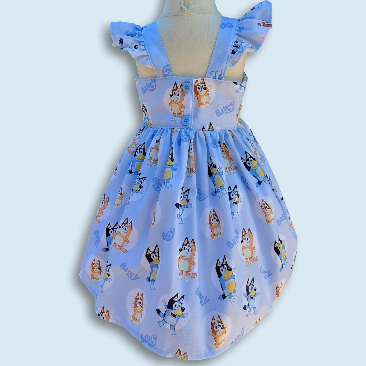Blue Cartoon Puppy Girls Dress, Flutter Sleeve Toddler Sundress, Handmade Summer Birthday Play Dress
