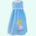 Blue Polka Dot Storybook Dress, Personalized Girls Birthday Dress, Handmade Square Neck Cotton Toddler Dress