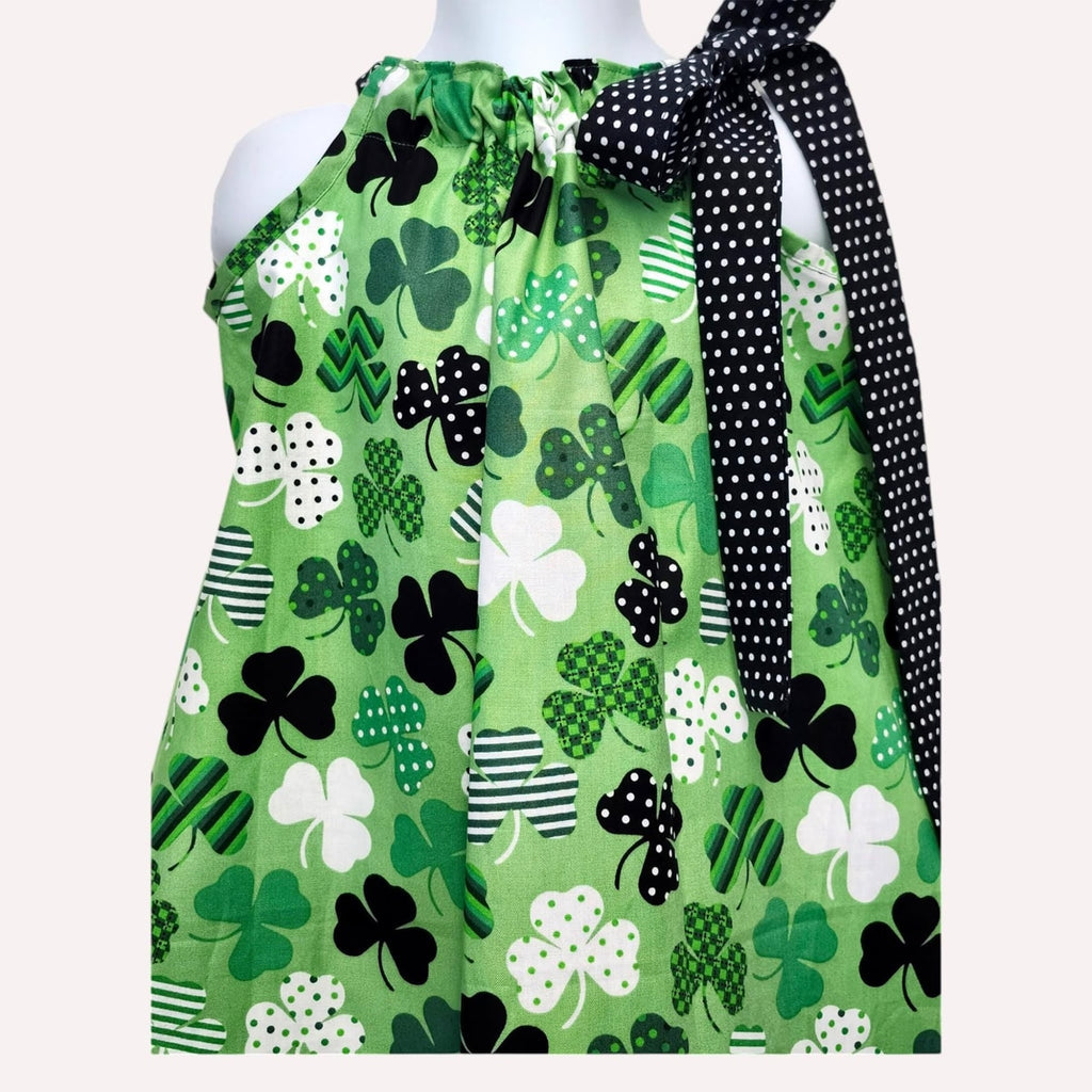 Girls Shamrock Dress, St Patrick’s Day Pillowcase Dress, Green Clover Toddler Outfit, Lucky Girl Boutique Dress