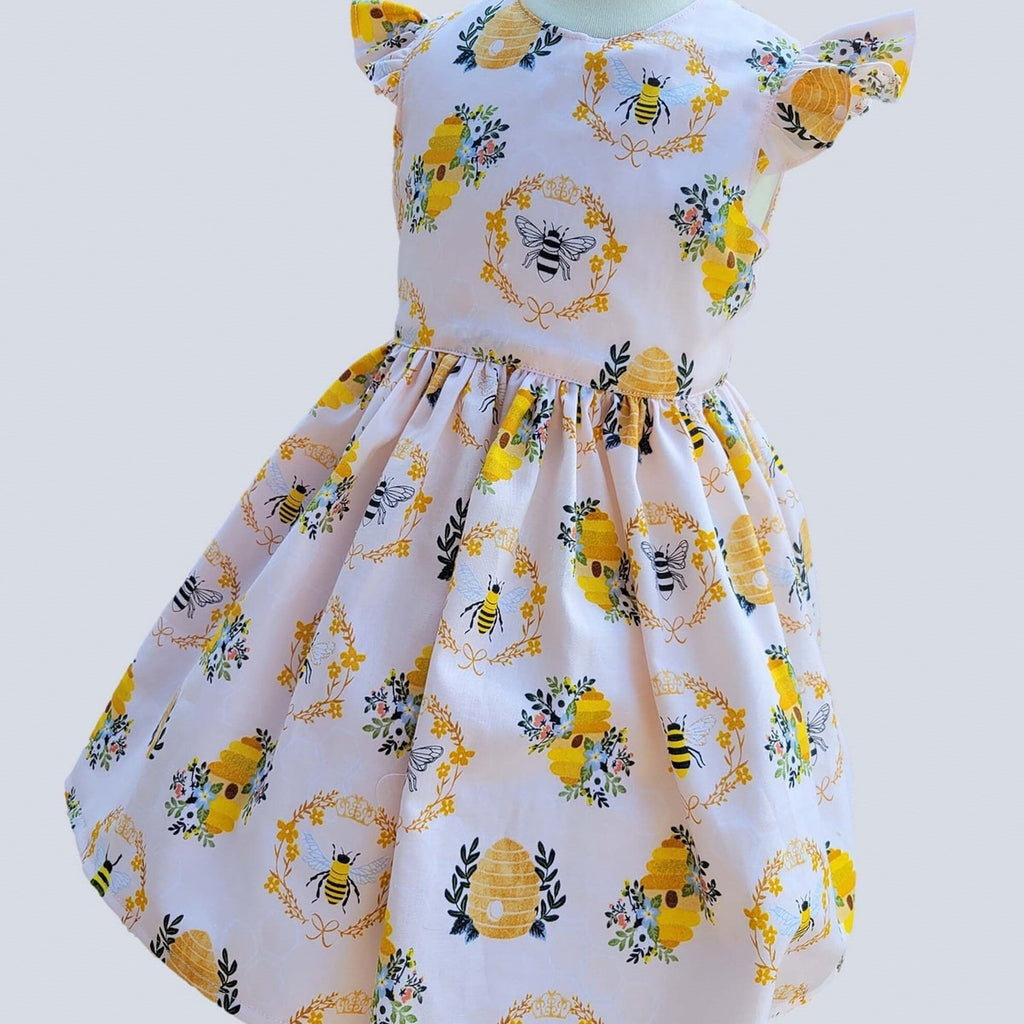 Honey Bee Dress for Girls, Light Pink Beehive Toddler Birthday Outfit, Handmade Bee Party Dress, 1st Birthday Dress