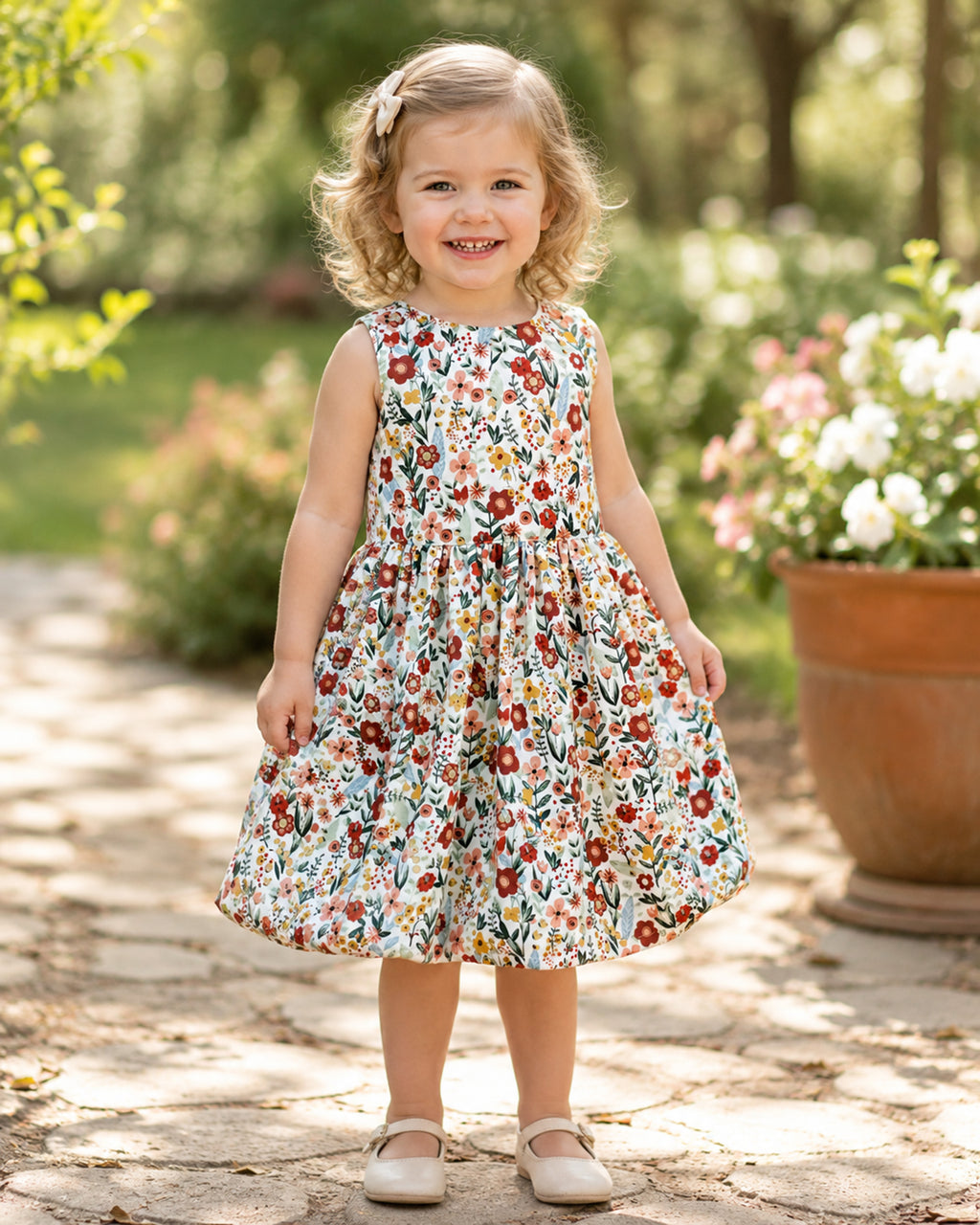Handmade Girls Floral Twirl Dress – Sleeveless Boutique Dress