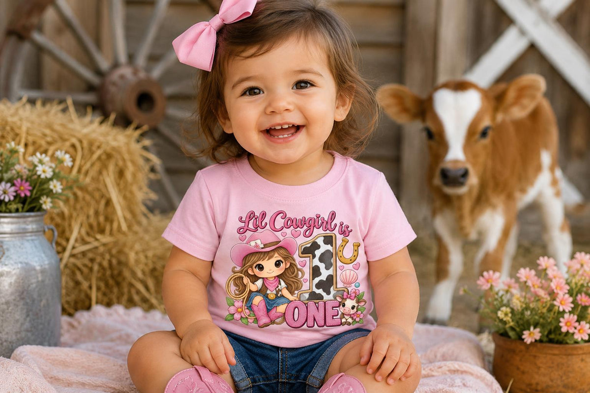 Cowgirl 1st Birthday Shirt, Lil Cowgirl is One Tee, Western First Birthday Outfi image 1