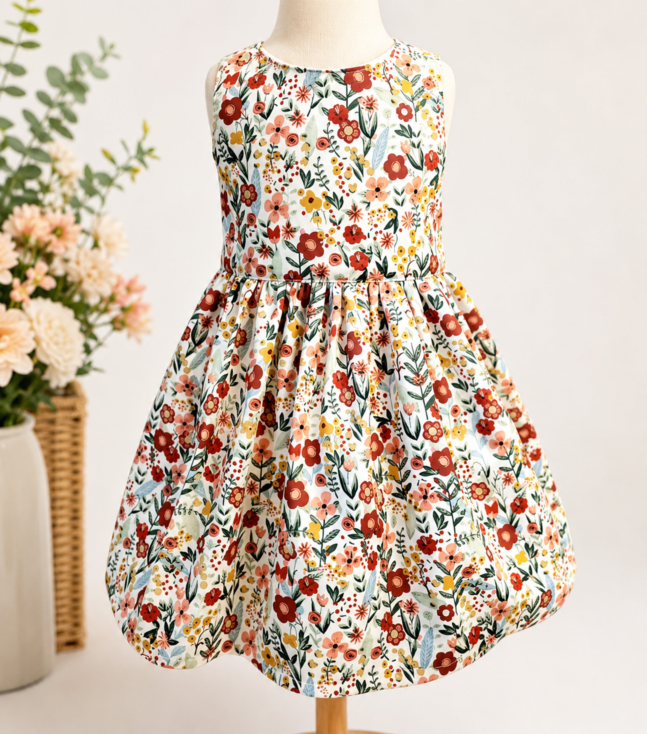 Handmade Girls Floral Twirl Dress – Sleeveless Boutique Dress