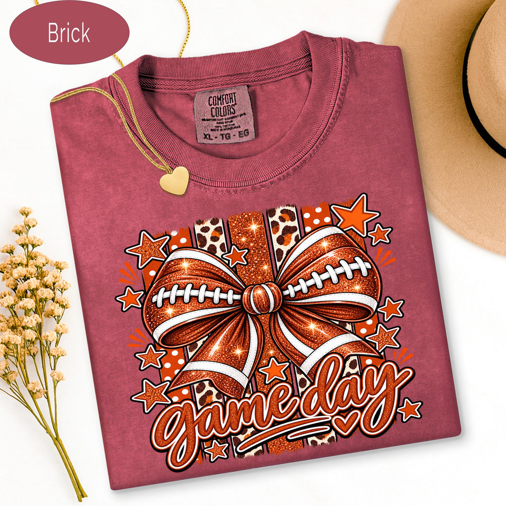 Comfort Colors Shirt, Football Mom Shirt, Glitter Game Day Bow Tee, Retro Footba image 10