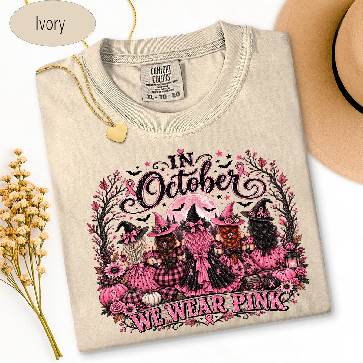 Breast Cancer Shirt, Comfort Colors Shirt, Pink Ribbon Witch Halloween TShirt, C image 4