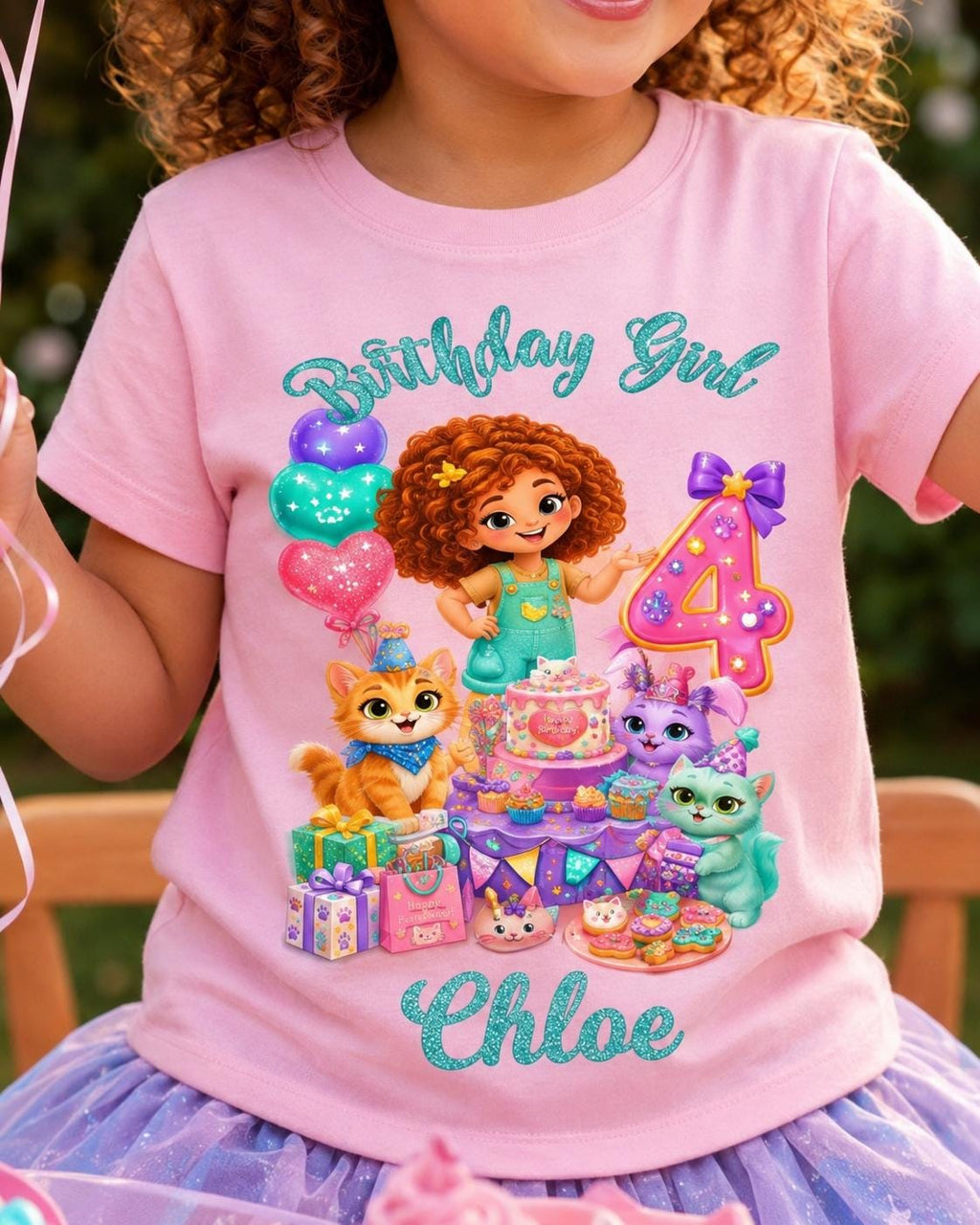 Birthday Girl Shirt, Personalized Cat Birthday Tee, Custom Name Age Party Shirt, image 2