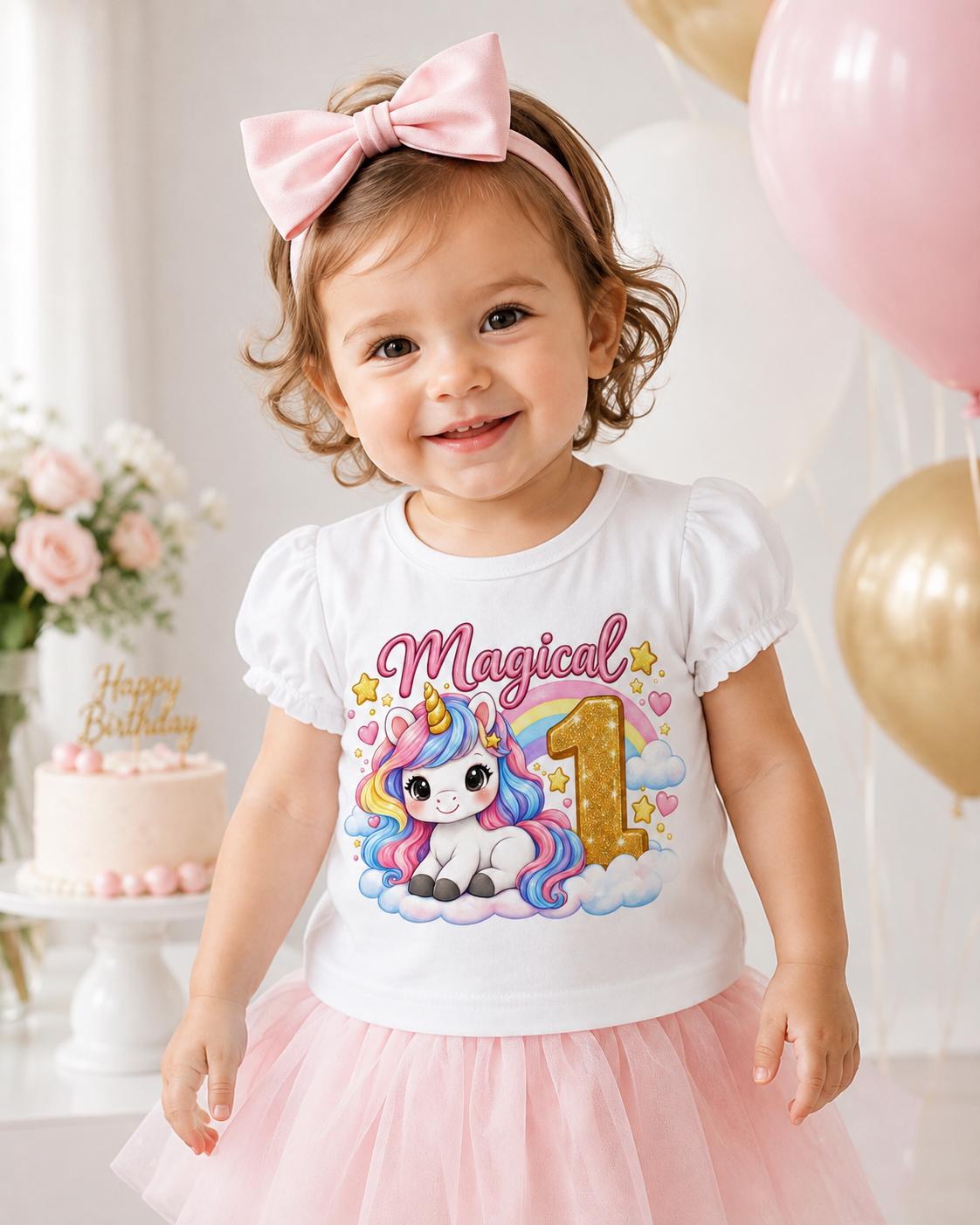 Magical 1st Birthday Shirt, Unicorn Birthday Girl Tee, Rainbow First Birthday Ou image 3
