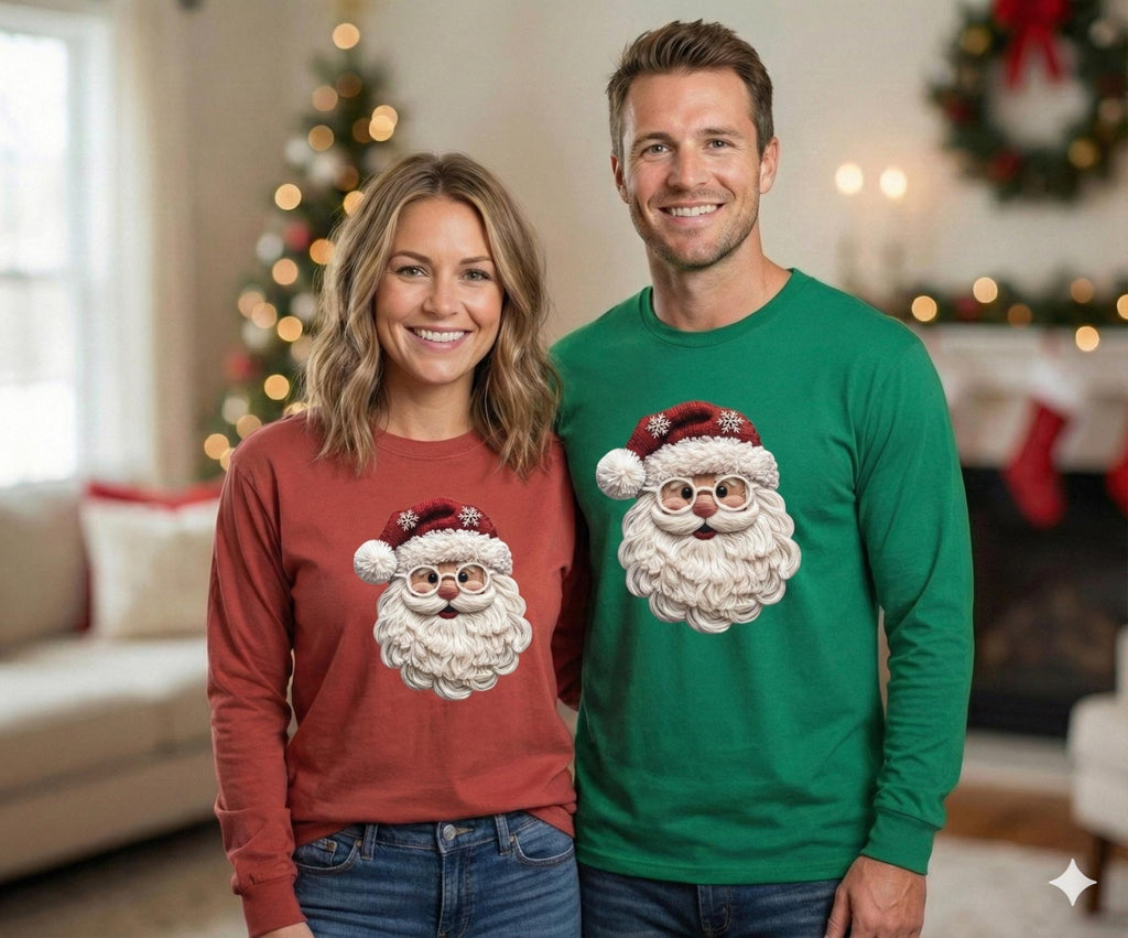Christmas Sweatshirt Faux Yarn Santa, Retro Santa Claus Leopard Hat, Vintage Hol image 0