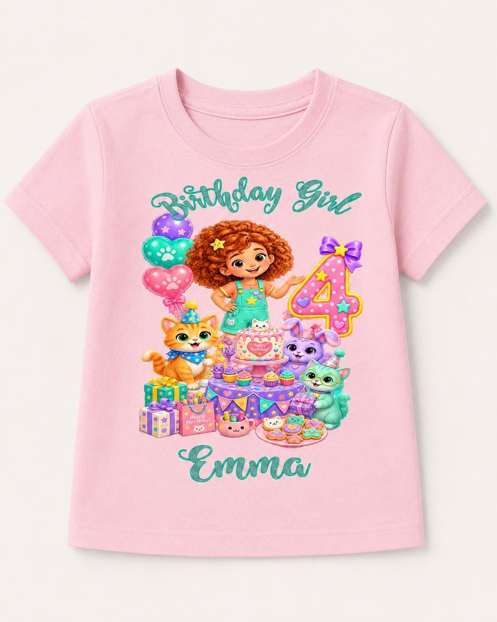 Birthday Girl Shirt, Personalized Cat Birthday Tee, Custom Name Age Party Shirt, image 5