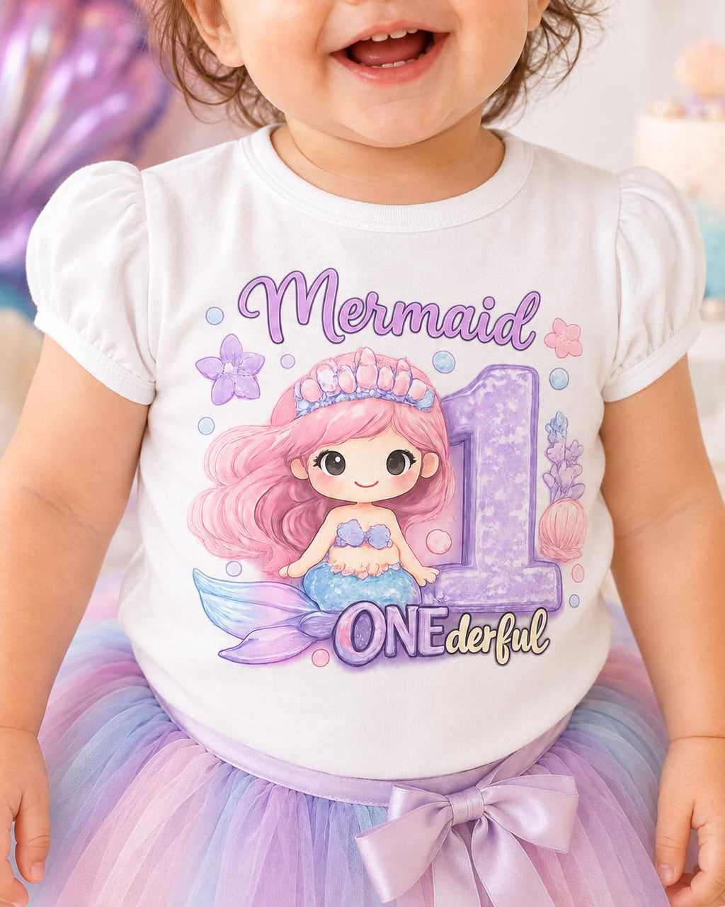 Mermaid 1st Birthday Shirt, Girls First Birthday Tee, ONEderful Mermaid Birthday image 2