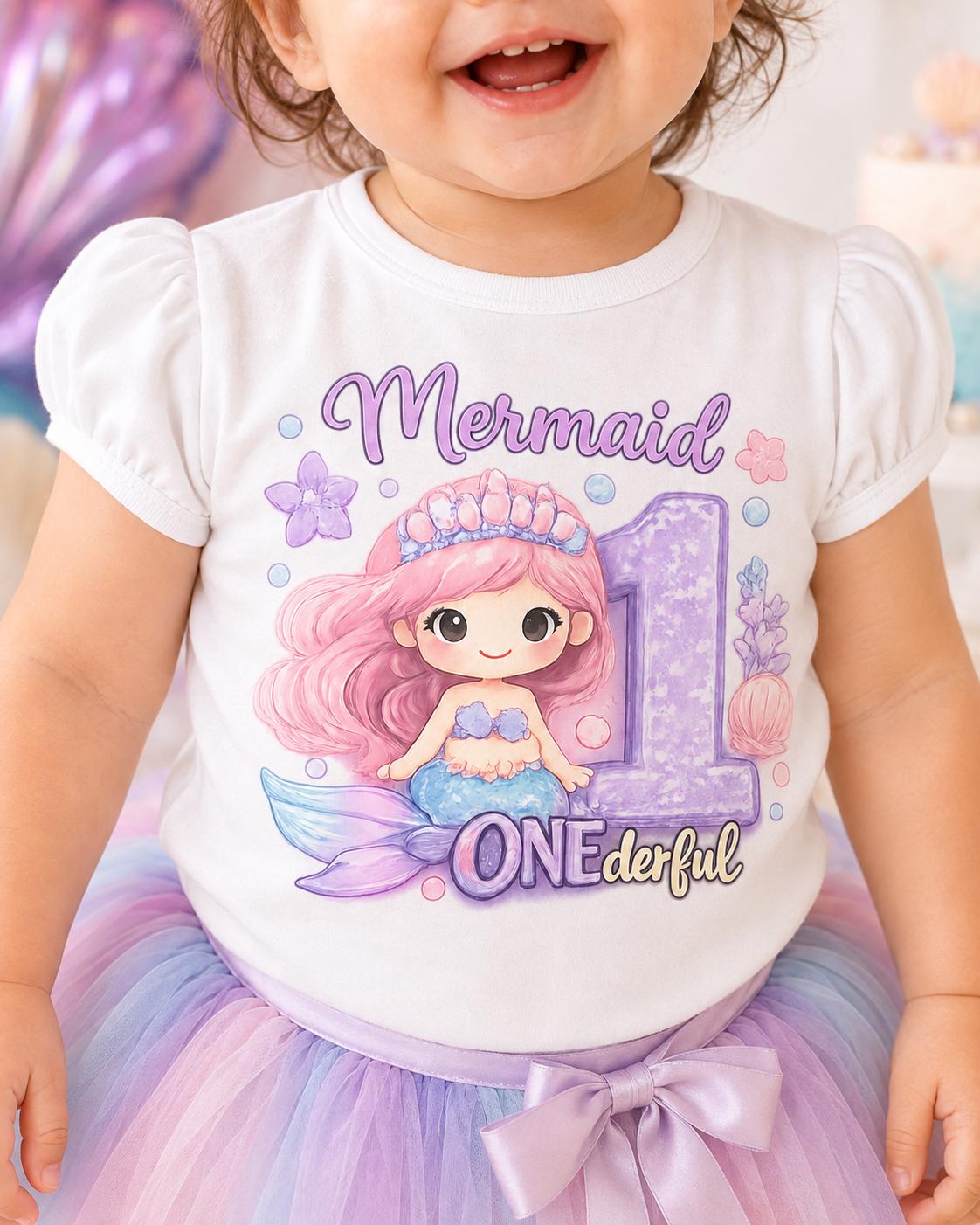 Mermaid 1st Birthday Shirt, Girls First Birthday Tee, ONEderful Mermaid Birthday image 2