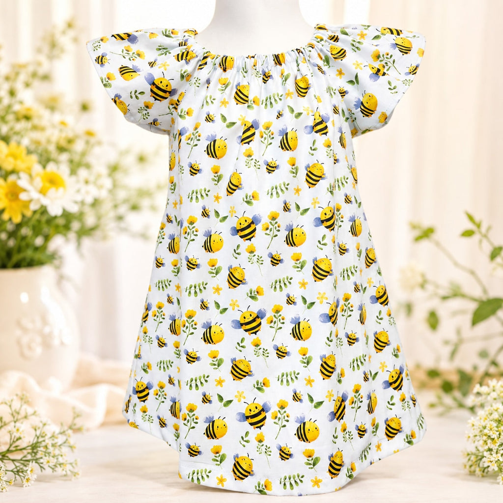 Bees flutter sleeve dress Bumble bees peasant girl dress Birthday bumble bees dr