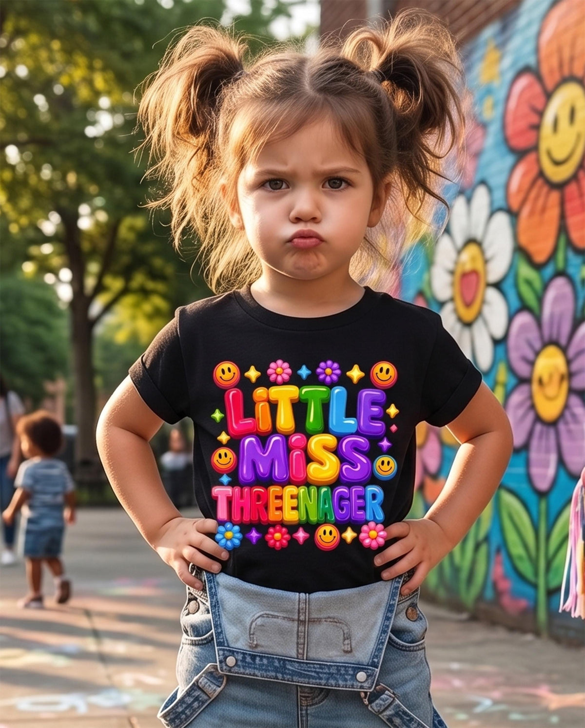 Vintage Graphic Tee Toddler Girl, Threenager Birthday Shirt, Colorful Toddler T- image 1