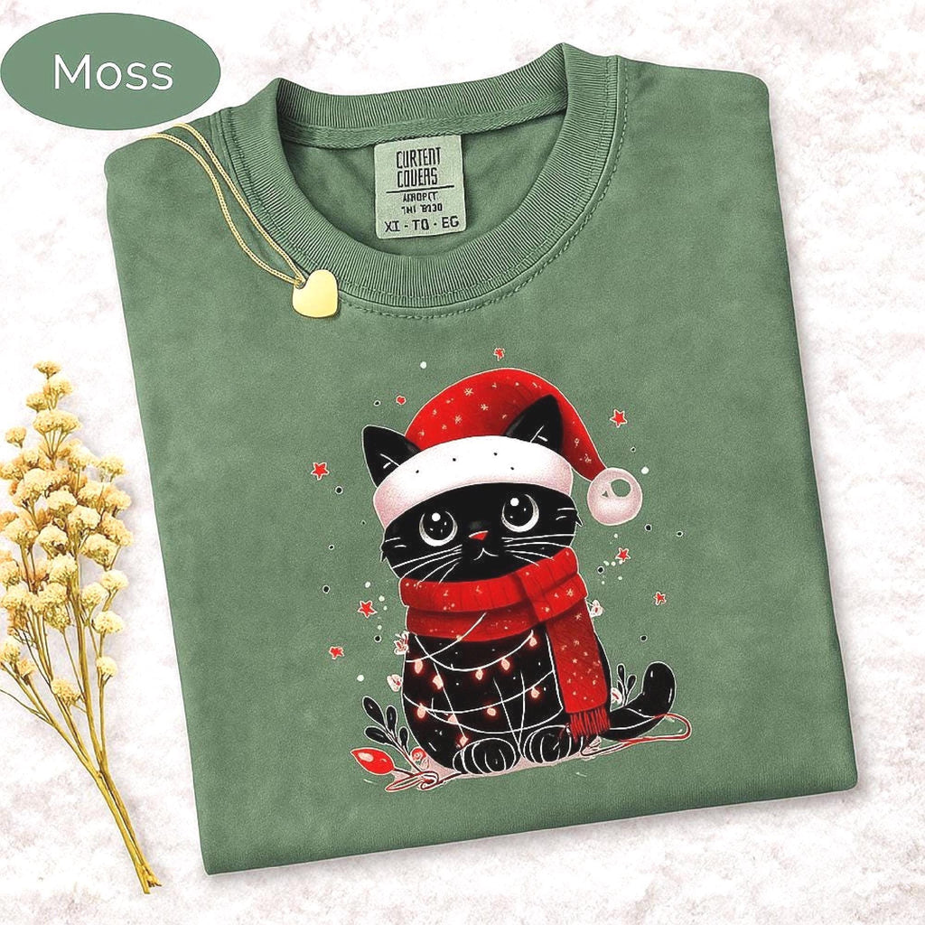 Comfort Colors Cat Christmas Shirt Women’s Funny Xmas Tee, Cat Mom Christmas Gif image 1