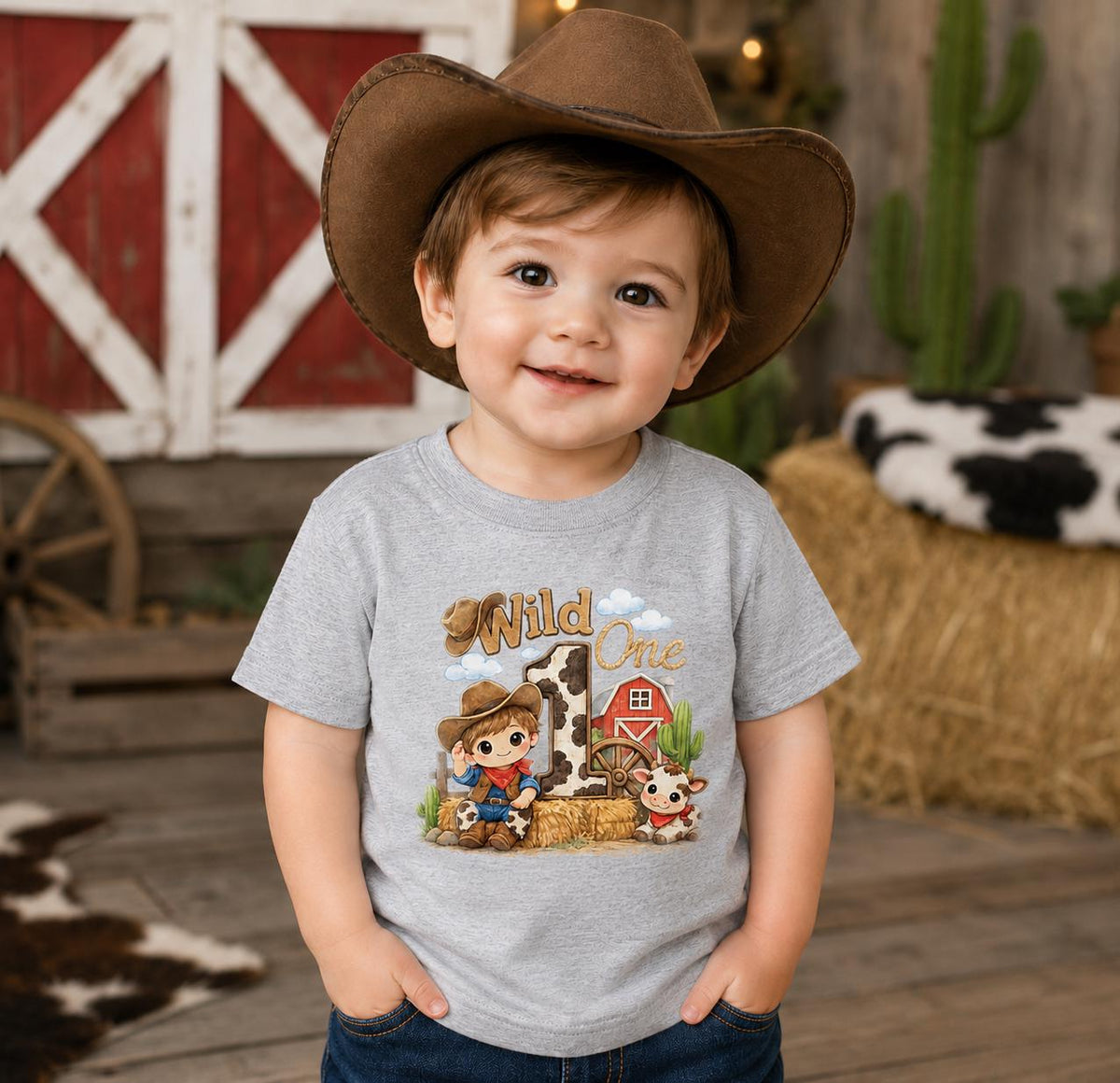 Wild One Cowboy First Birthday Bodysuit, Western Baby Boy 1st Birthday Outfit, F image 1