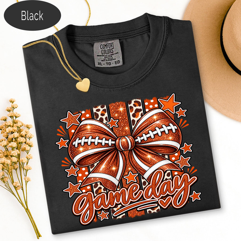 Comfort Colors Shirt, Football Mom Shirt, Glitter Game Day Bow Tee, Retro Footba image 8