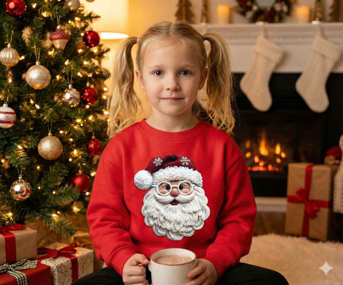 Christmas Sweatshirt Faux Yarn Santa, Retro Santa Claus Leopard Hat, Vintage Hol image 4