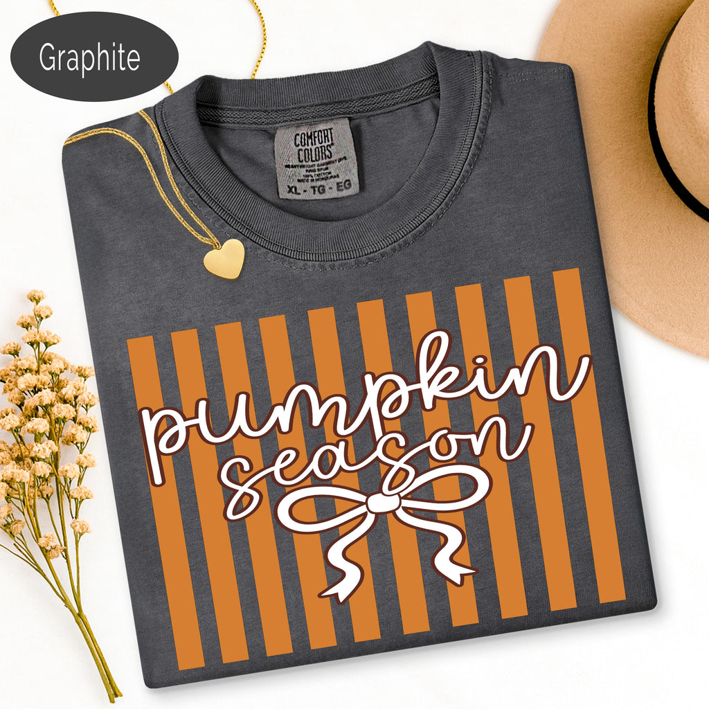 Striped Fall Shirt, Comfort Colors Shirt, Girly Autumn Shirt, Coquette Bow Fall, image 4