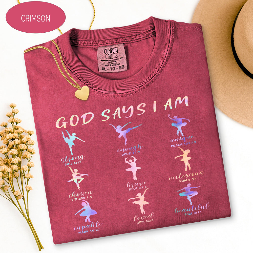 Christian Ballet Tee, God Says I Am Shirt, Ballerina Dance Shirt, Bible Verse Te image 6