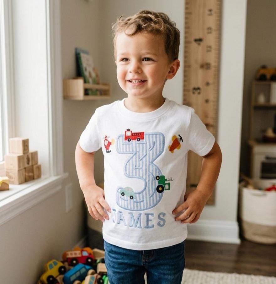 Transportation  Birthday Shirt – Personalized Boys Cars Shirt – 1st Birthday Shi image 0
