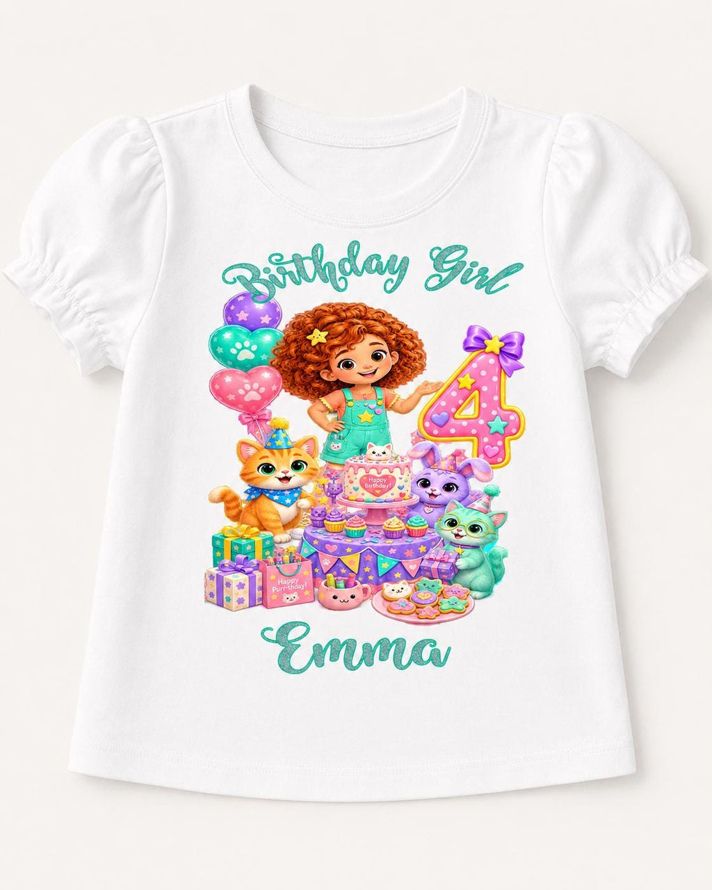Birthday Girl Shirt, Personalized Cat Birthday Tee, Custom Name Age Party Shirt, image 6