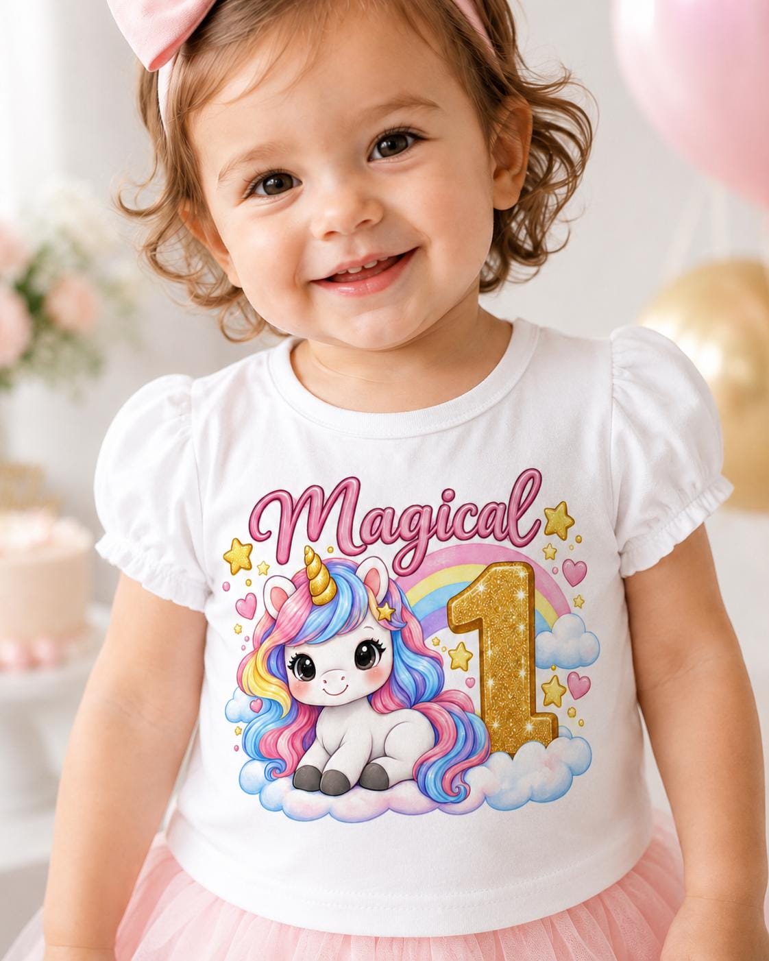 Magical 1st Birthday Shirt, Unicorn Birthday Girl Tee, Rainbow First Birthday Ou image 2