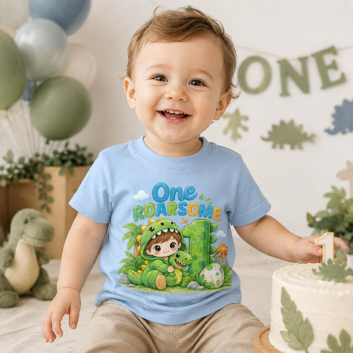 Dinosaur 1st Birthday Shirt, One Roarsome Toddler Tee, First Birthday Boy Shirt, image 1