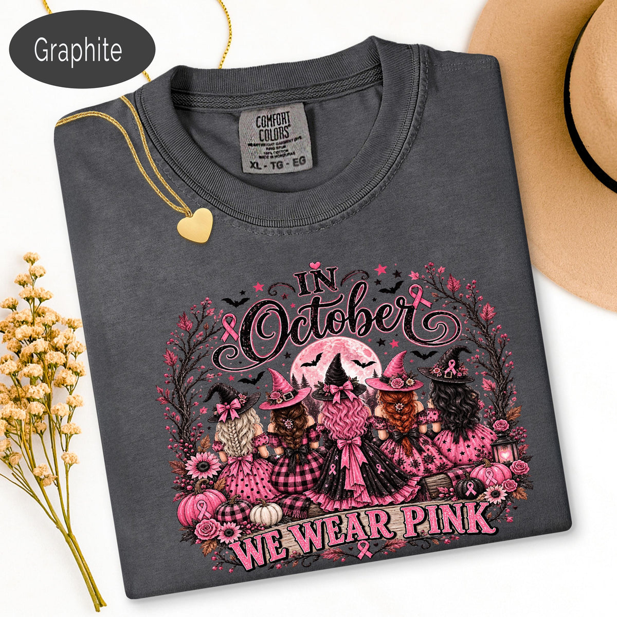 Breast Cancer Shirt, Comfort Colors Shirt, Pink Ribbon Witch Halloween TShirt, C image 7
