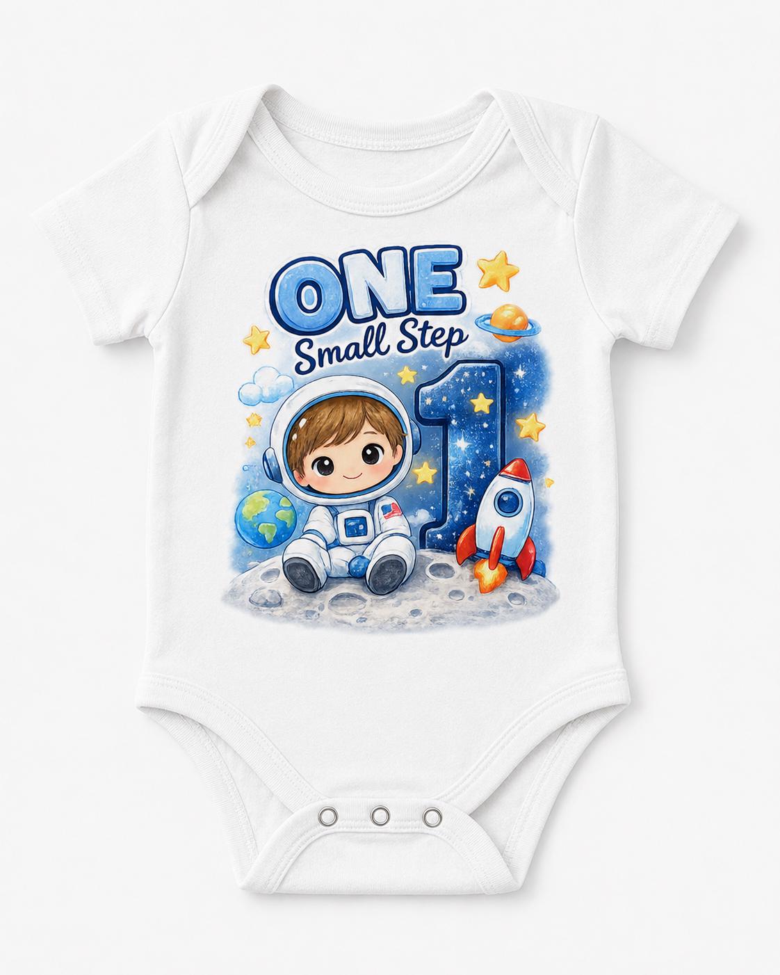 1st Birthday Astronaut Bodysuit, One Small Step Baby Boy Birthday Outfit, Space  image 2