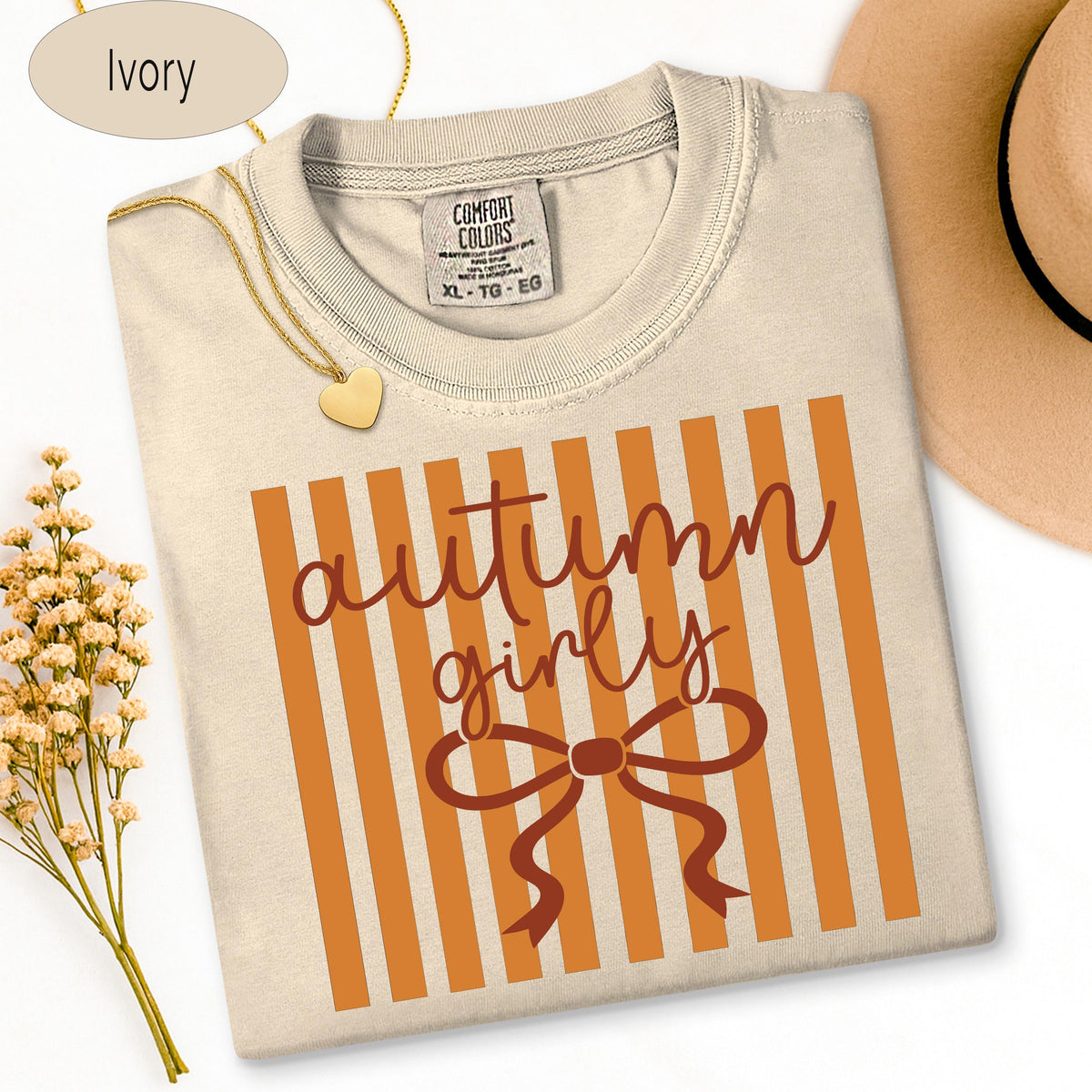Striped Fall Shirt, Comfort Colors Shirt, Girly Autumn Shirt, Coquette Bow Fall, image 3