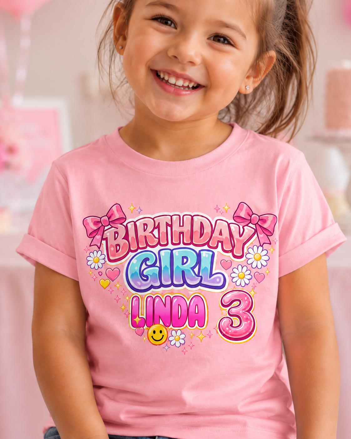Birthday Girl Shirt, Personalized Girls Birthday Tee, Custom Name &amp; Age Shir image 0