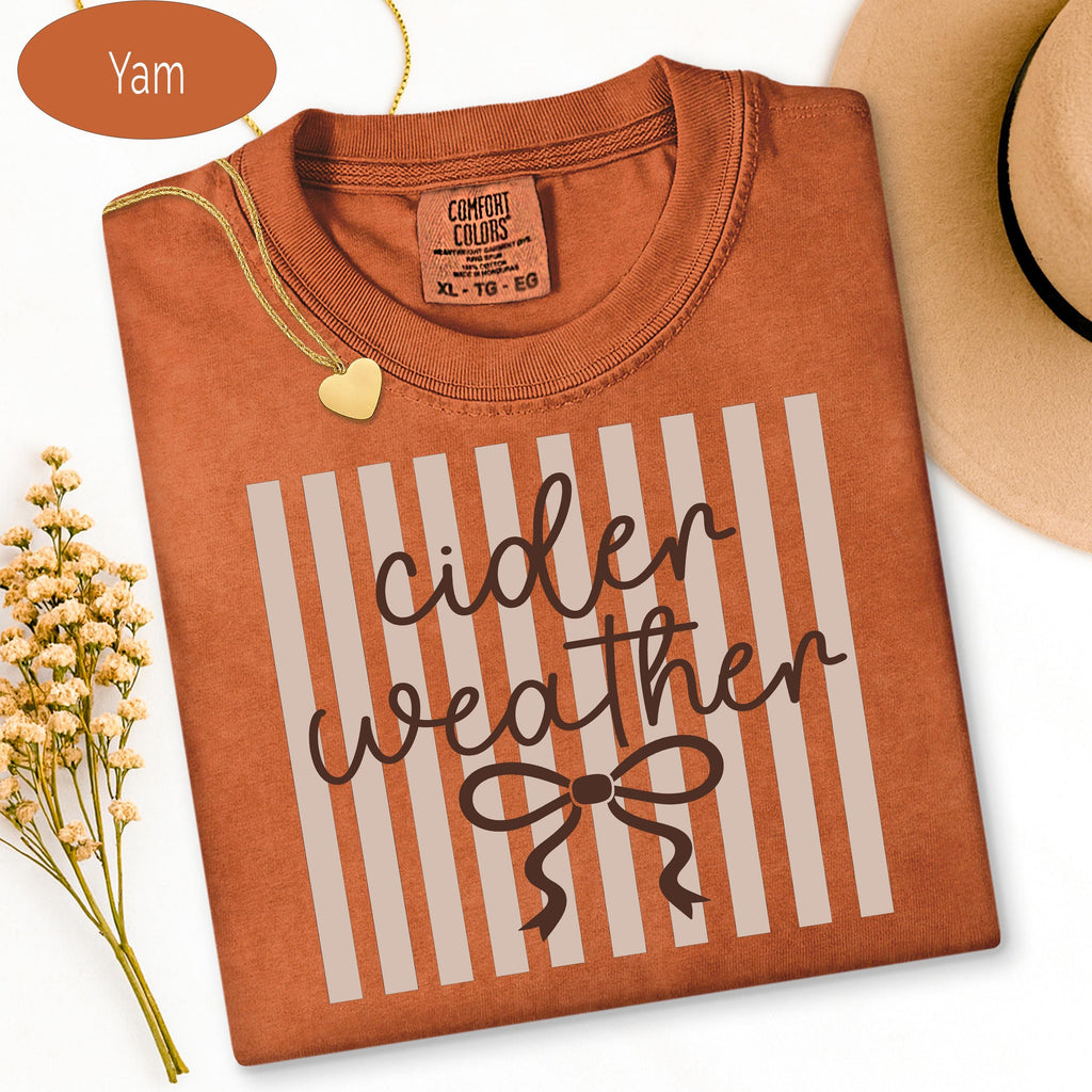 Striped Fall Shirt, Comfort Colors Shirt, Girly Autumn Shirt, Coquette Bow Fall, image 9