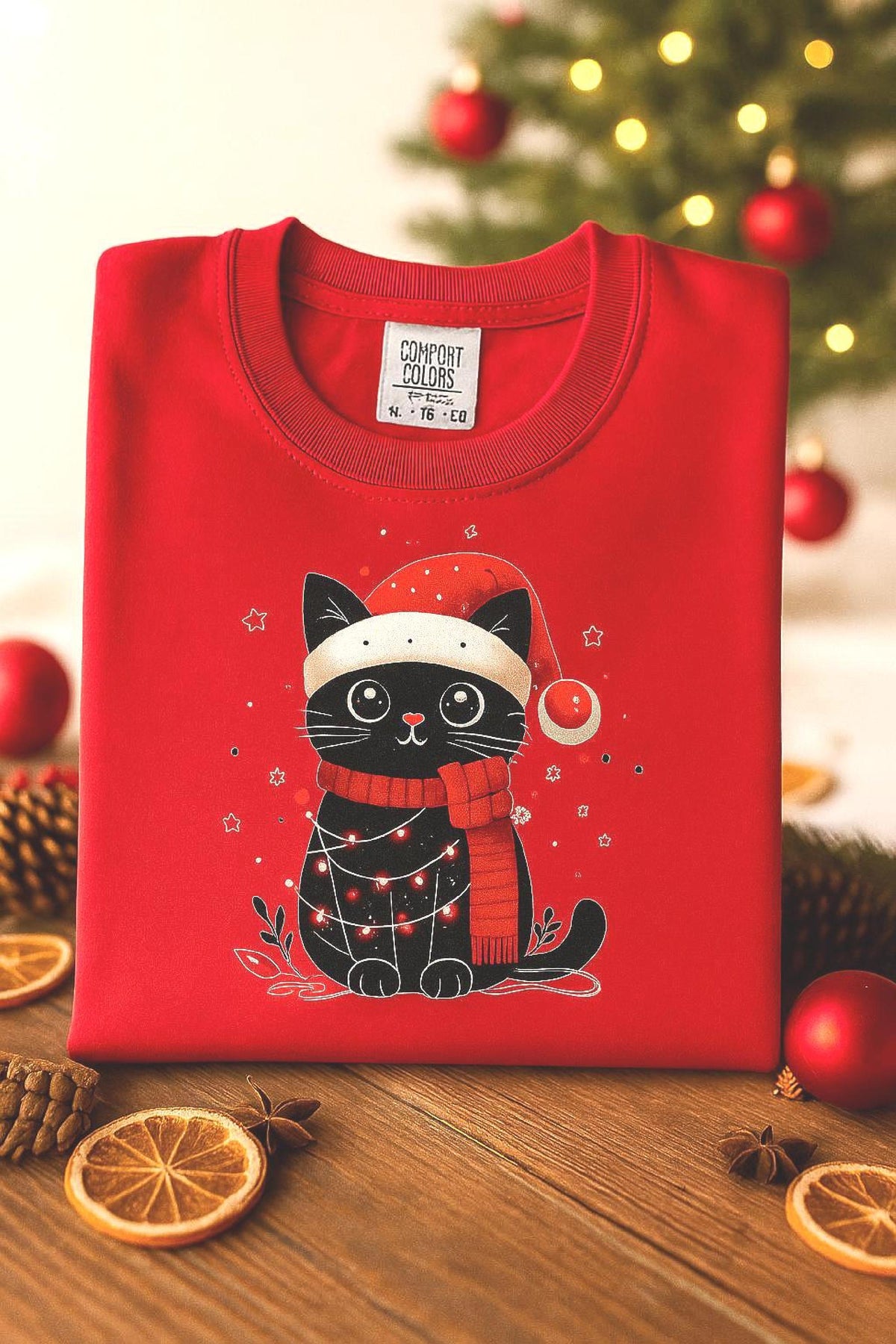 Comfort Colors Cat Christmas Shirt Women’s Funny Xmas Tee, Cat Mom Christmas Gif image 0